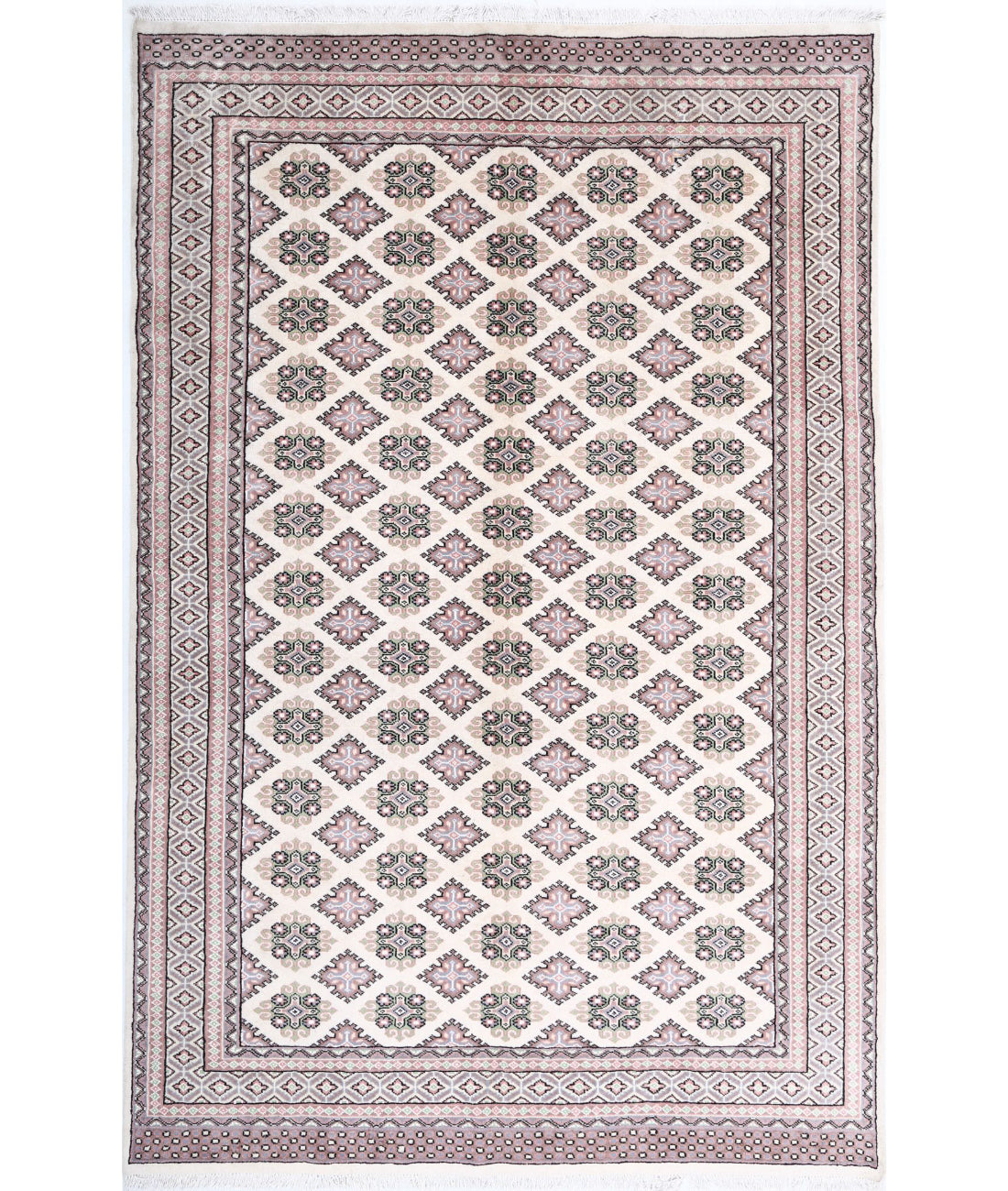 Hand Knotted Tribal Bokhara Wool Rug - 6&#39;0&#39;&#39; x 9&#39;5&#39;&#39; 6&#39;0&#39;&#39; x 9&#39;5&#39;&#39; (180 X 283) / Ivory / Black