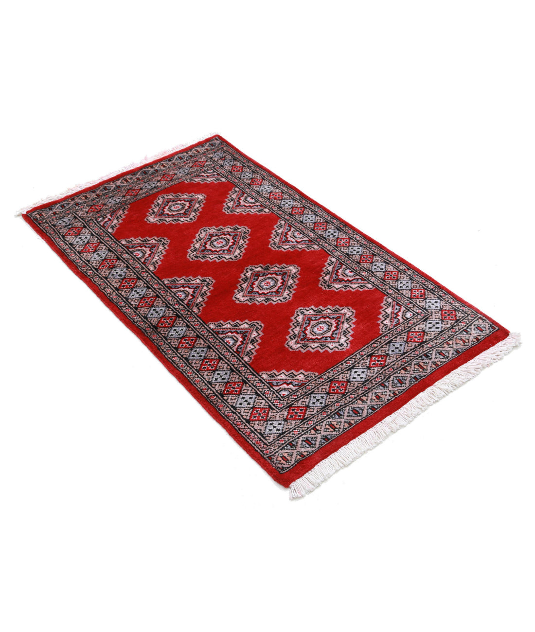 Hand Knotted Tribal Bokhara Wool Rug - 2'6'' x 4'2'' 2'6'' x 4'2'' (75 X 125) / Red / Blue