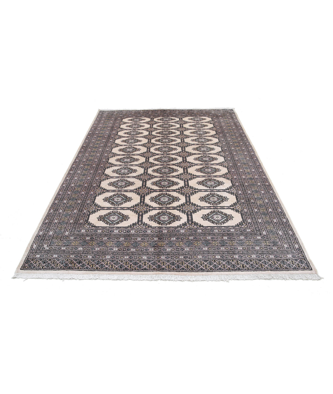 Hand Knotted Tribal Bokhara Wool Rug - 6'1'' x 8'11'' 6'1'' x 8'11'' (183 X 268) / Ivory / Black