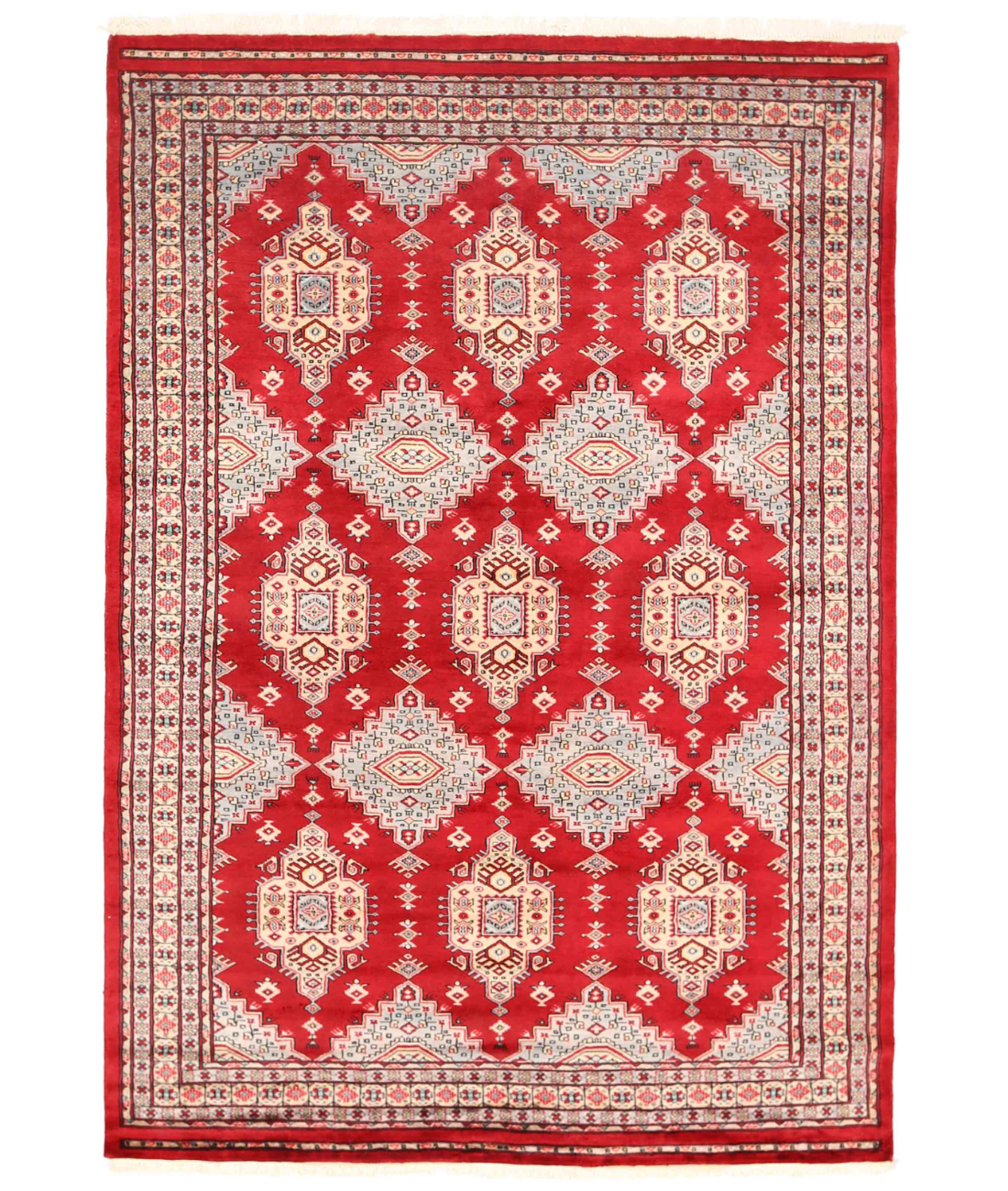 Hand Knotted Bokhara Wool Rug  - 5&#39; 7&quot; X 8&#39; 4&quot; 5&#39; 7&quot; X 8&#39; 4&quot; (170 X 254) / Red / Beige