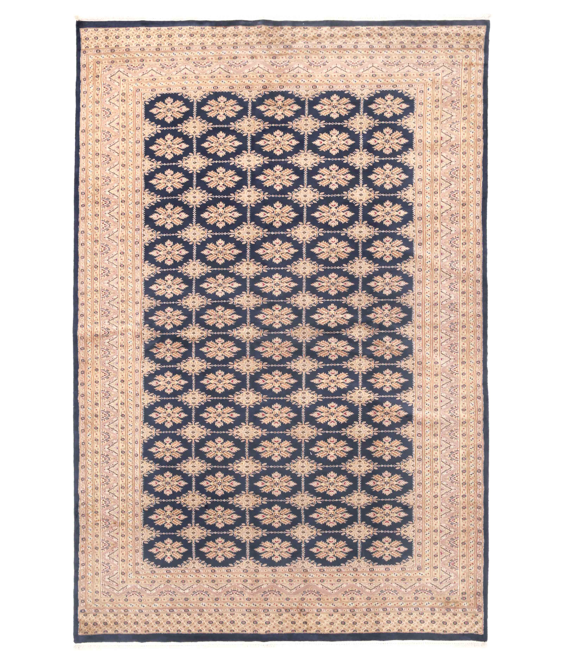 Hand Knotted Bokhara Wool Rug  - 5&#39; 11&quot; X 9&#39; 0&quot; 5&#39; 11&quot; X 9&#39; 0&quot; (180 X 274) / Blue / Pink