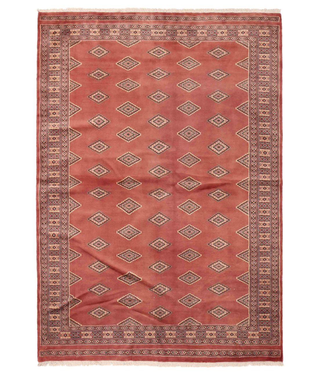 Hand Knotted Bokhara Wool Rug  - 4&#39; 9&quot; X 6&#39; 8&quot; 4&#39; 9&quot; X 6&#39; 8&quot; (145 X 203) / Pink / Beige