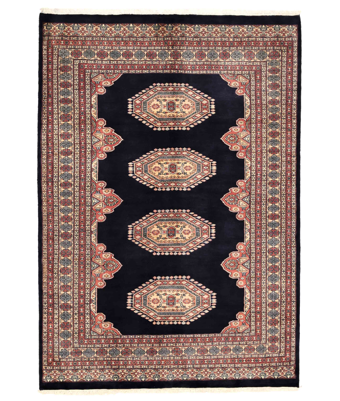 Hand Knotted Bokhara Wool Rug  - 5&#39; 2&quot; X 7&#39; 5&quot; 5&#39; 2&quot; X 7&#39; 5&quot; (157 X 226) / Blue / Ivory