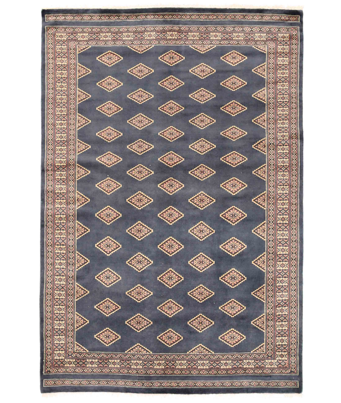 Hand Knotted Bokhara Wool Rug  - 4&#39; 6&quot; X 6&#39; 8&quot; 4&#39; 6&quot; X 6&#39; 8&quot; (137 X 203) / Blue / Beige