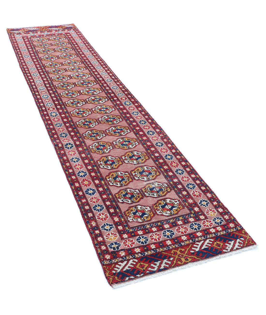 Hand Knotted Tribal Bokhara Wool Rug - 2'4'' x 9'11'' 2'4'' x 9'11'' (70 X 298) / Peach / Red