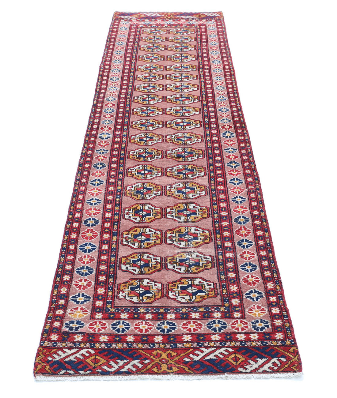 Hand Knotted Tribal Bokhara Wool Rug - 2'4'' x 9'11'' 2'4'' x 9'11'' (70 X 298) / Peach / Red