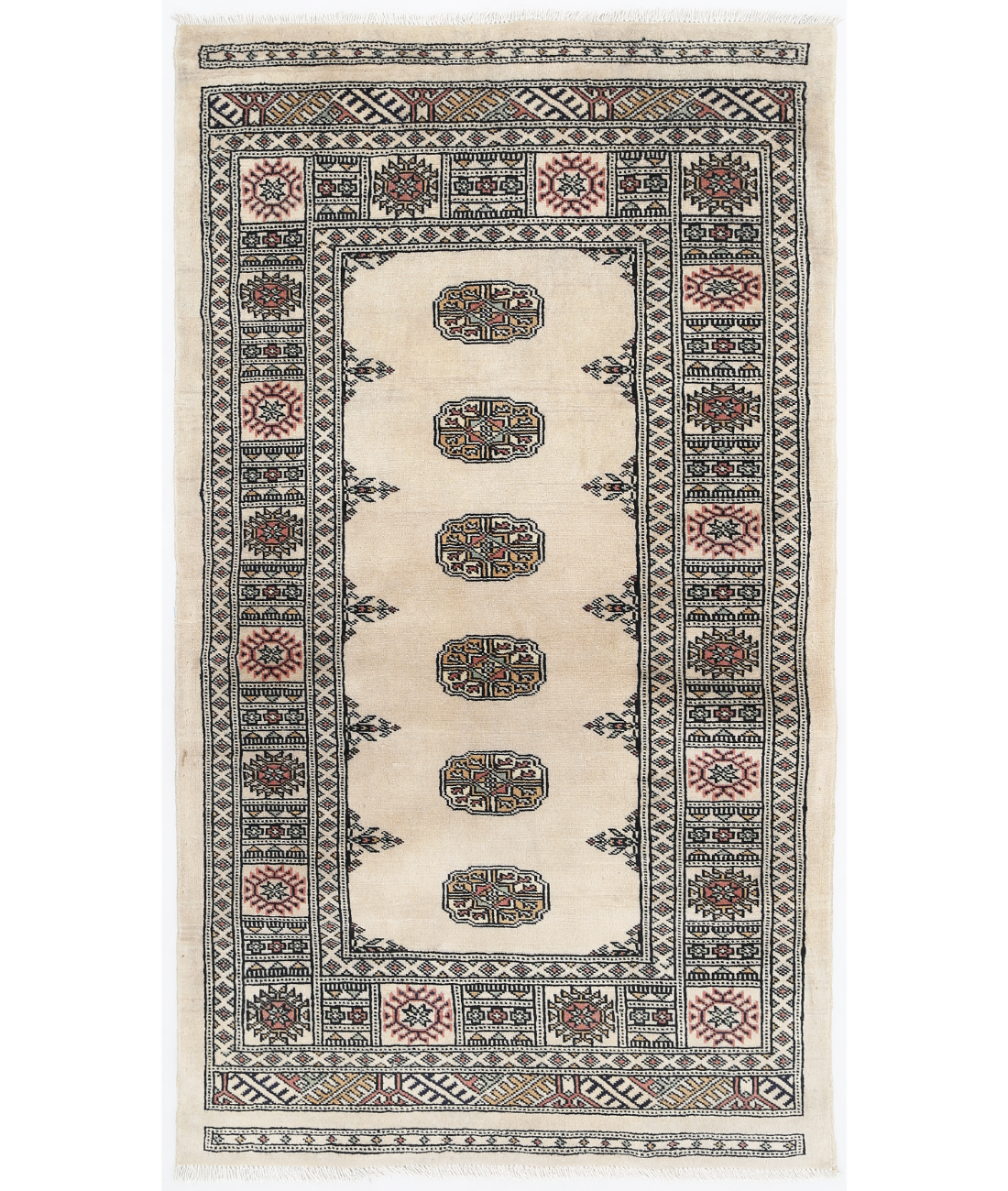 Hand Knotted Bokhara Wool Rug  - 3&#39; 0&quot; X 5&#39; 3&quot; 3&#39; 0&quot; X 5&#39; 3&quot; (91 X 160) / Beige / Black