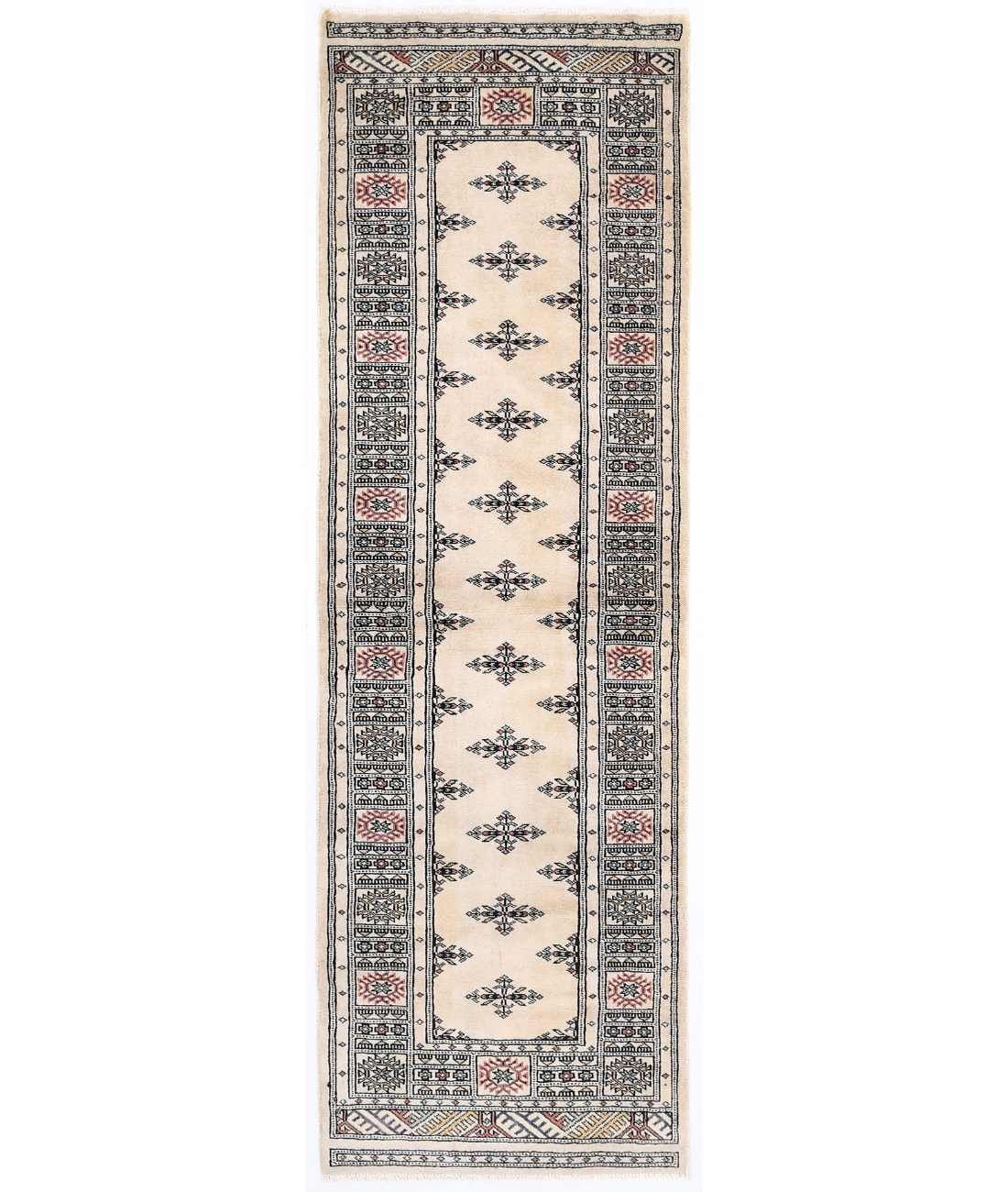 Hand Knotted Bokhara Wool Rug  - 2&#39; 6&quot; X 7&#39; 10&quot; 2&#39; 6&quot; X 7&#39; 10&quot; (76 X 239) / Beige / Black