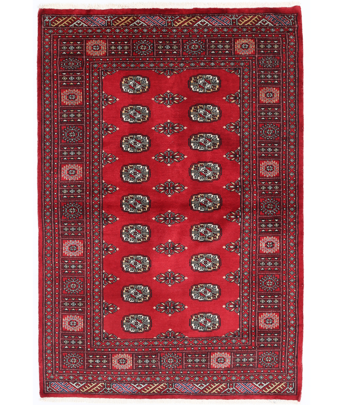 Hand Knotted Bokhara Wool Rug  - 4&#39; 0&quot; X 6&#39; 0&quot; 4&#39; 0&quot; X 6&#39; 0&quot; (122 X 183) / Red / Ivory