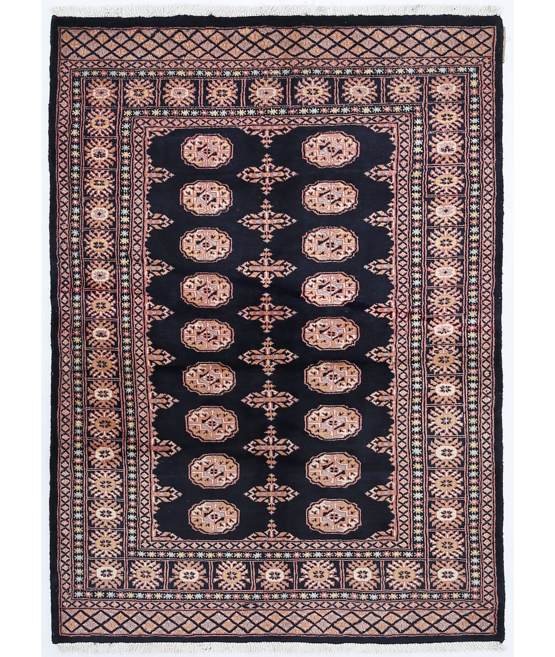 Hand Knotted Bokhara Wool Rug  - 3' 11" X 5' 5" 3' 11" X 5' 5" (119 X 165) / Black / Ivory