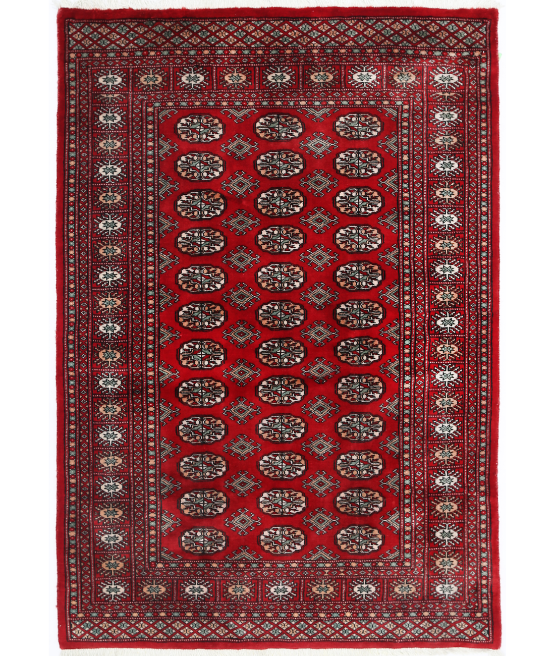 Hand Knotted Bokhara Wool Rug  - 4&#39; 1&quot; X 6&#39; 0&quot; 4&#39; 1&quot; X 6&#39; 0&quot; (124 X 183) / Red / Ivory