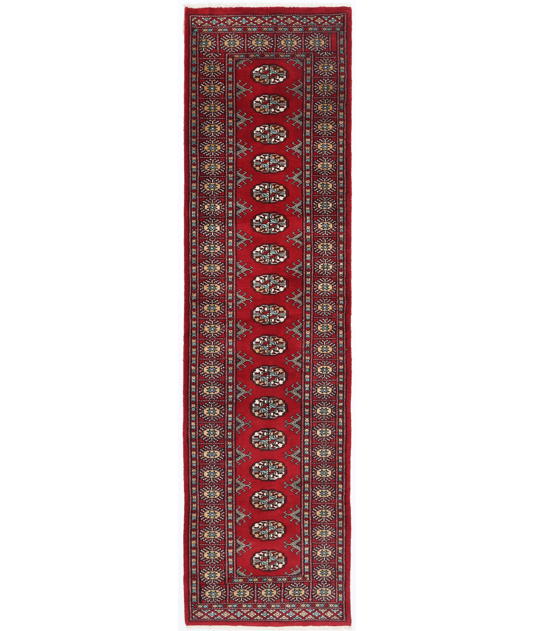 Hand Knotted Bokhara Wool Rug  - 2&#39; 6&quot; X 9&#39; 4&quot; 2&#39; 6&quot; X 9&#39; 4&quot; (76 X 284) / Red / Ivory