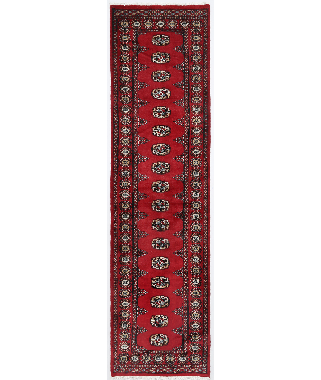 Hand Knotted Bokhara Wool Rug  - 2&#39; 7&quot; X 9&#39; 10&quot; 2&#39; 7&quot; X 9&#39; 10&quot; (79 X 300) / Red / Ivory