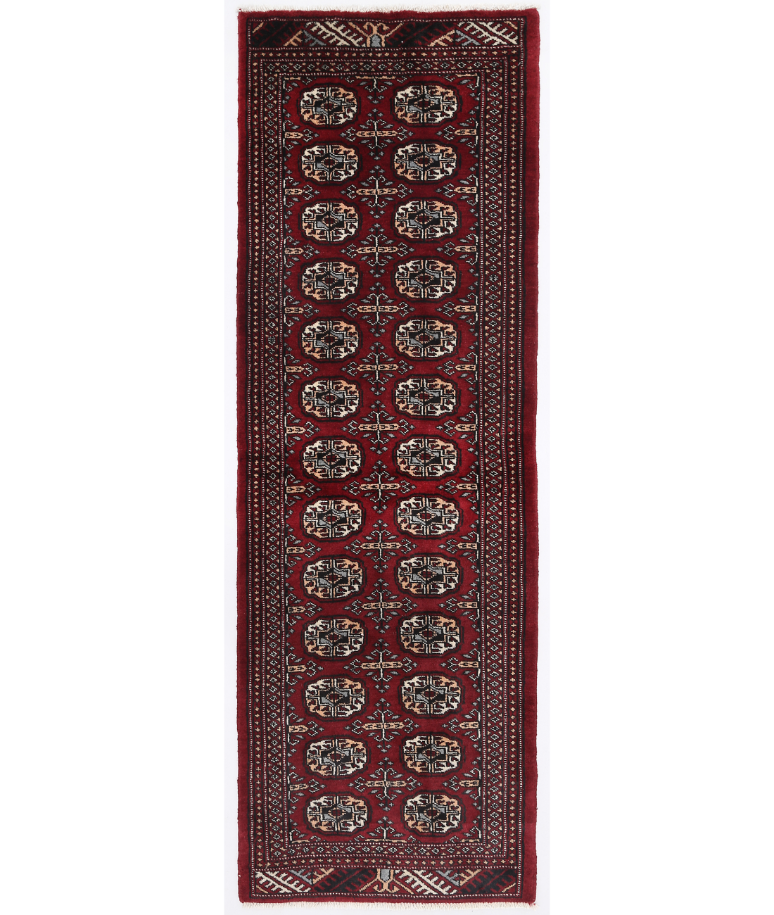 Hand Knotted Bokhara Wool Rug  - 2&#39; 1&quot; X 6&#39; 4&quot; 2&#39; 1&quot; X 6&#39; 4&quot; (64 X 193) / Red / Ivory