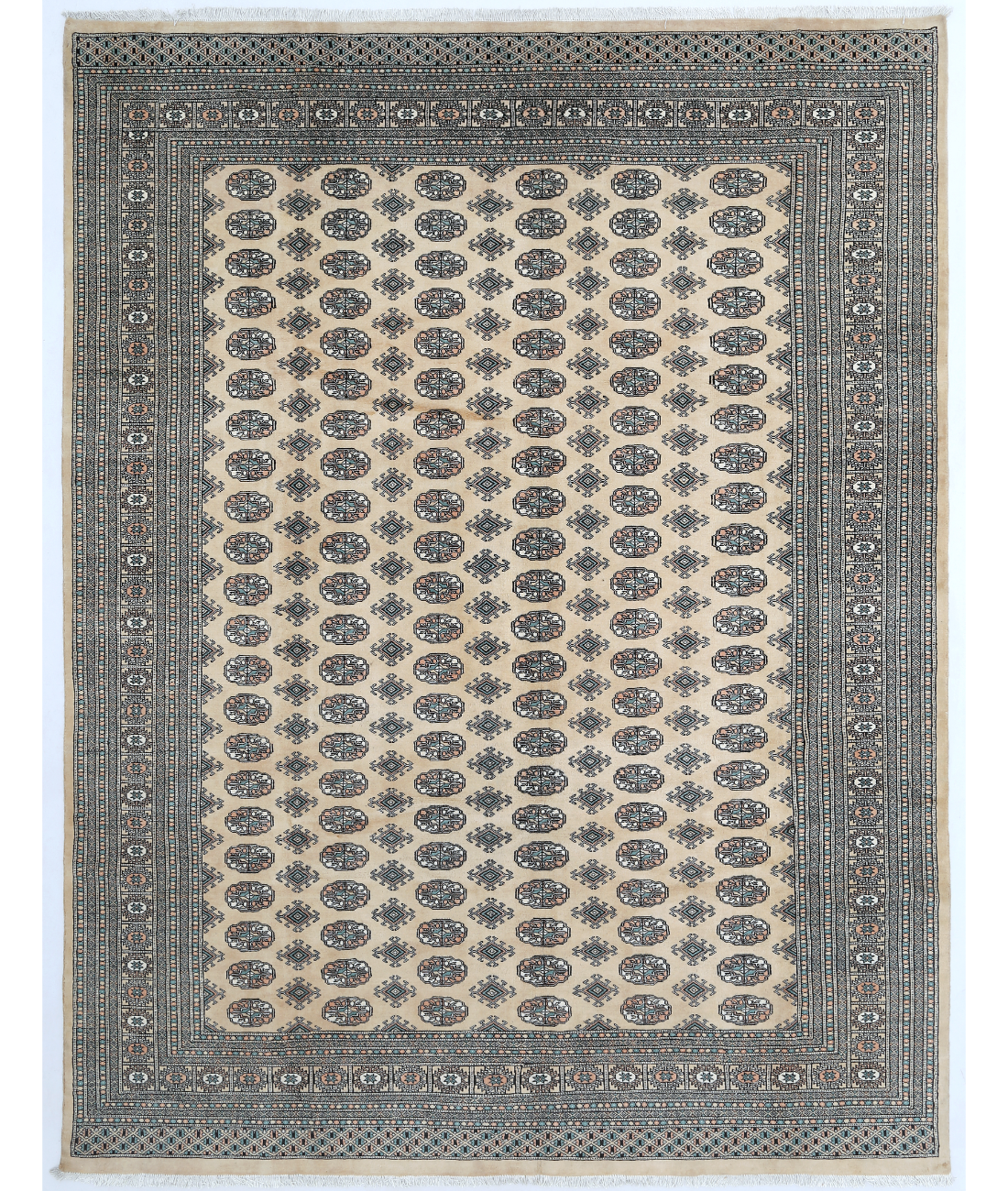 Hand Knotted Bokhara Wool Rug  - 9&#39; 0&quot; X 11&#39; 9&quot; 9&#39; 0&quot; X 11&#39; 9&quot; (274 X 358) / Ivory / Blue