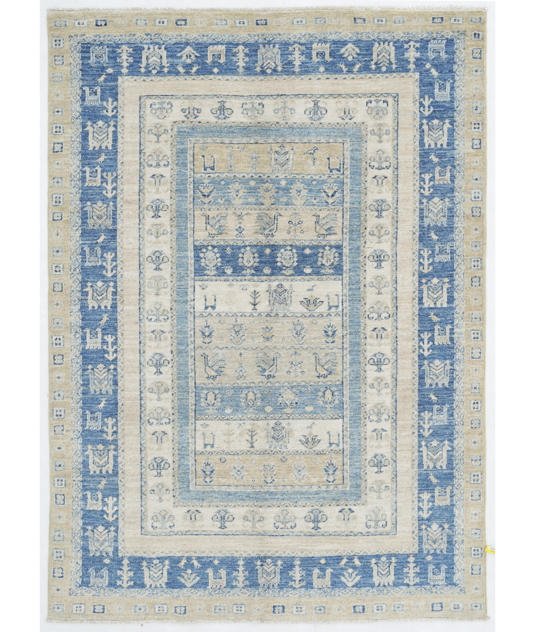 Hand Knotted Gabbeh Wool Rug  - 4&#39; 0&quot; X 5&#39; 9&quot; 4&#39; 0&quot; X 5&#39; 9&quot; (122 X 175) / Ivory / Blue