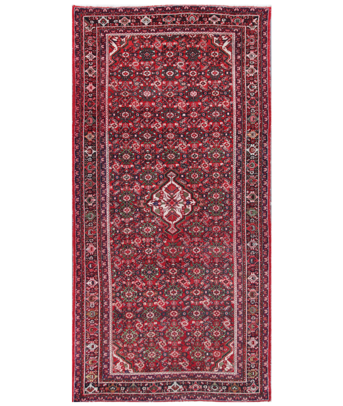 Hand Knotted Hamadan Wool Rug  - 5&#39; 1&quot; X 10&#39; 3&quot; 5&#39; 1&quot; X 10&#39; 3&quot; (155 X 312) / Red / Blue