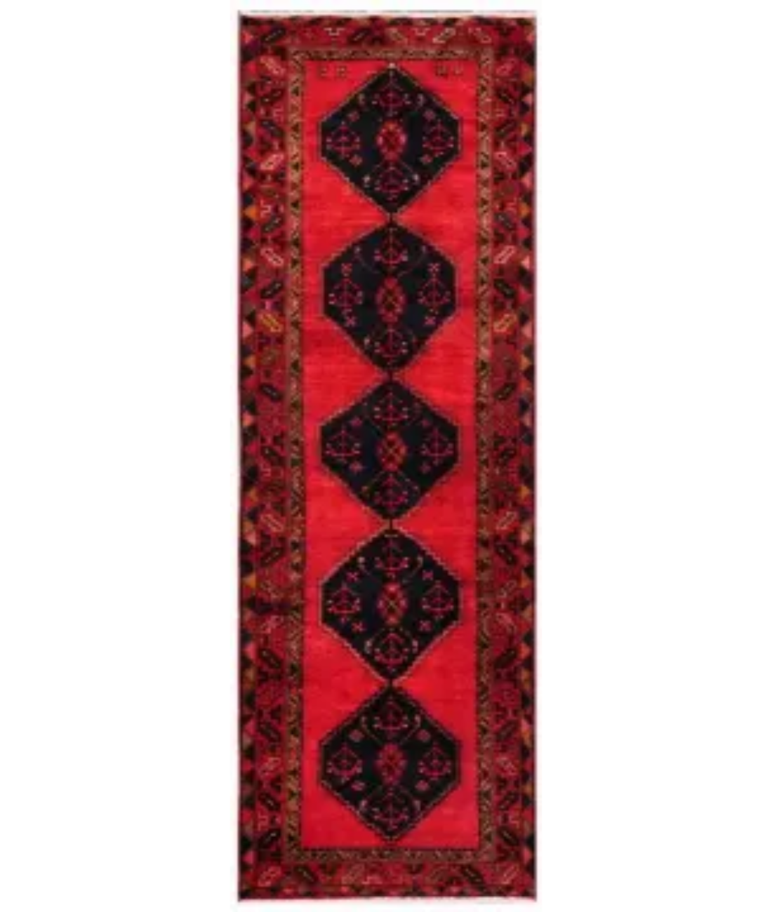 Hand Knotted Hamadan Wool Rug  - 3&#39; 5&quot; X 10&#39; 3&quot; 3&#39; 5&quot; X 10&#39; 3&quot; (104 X 312) / Red / Blue