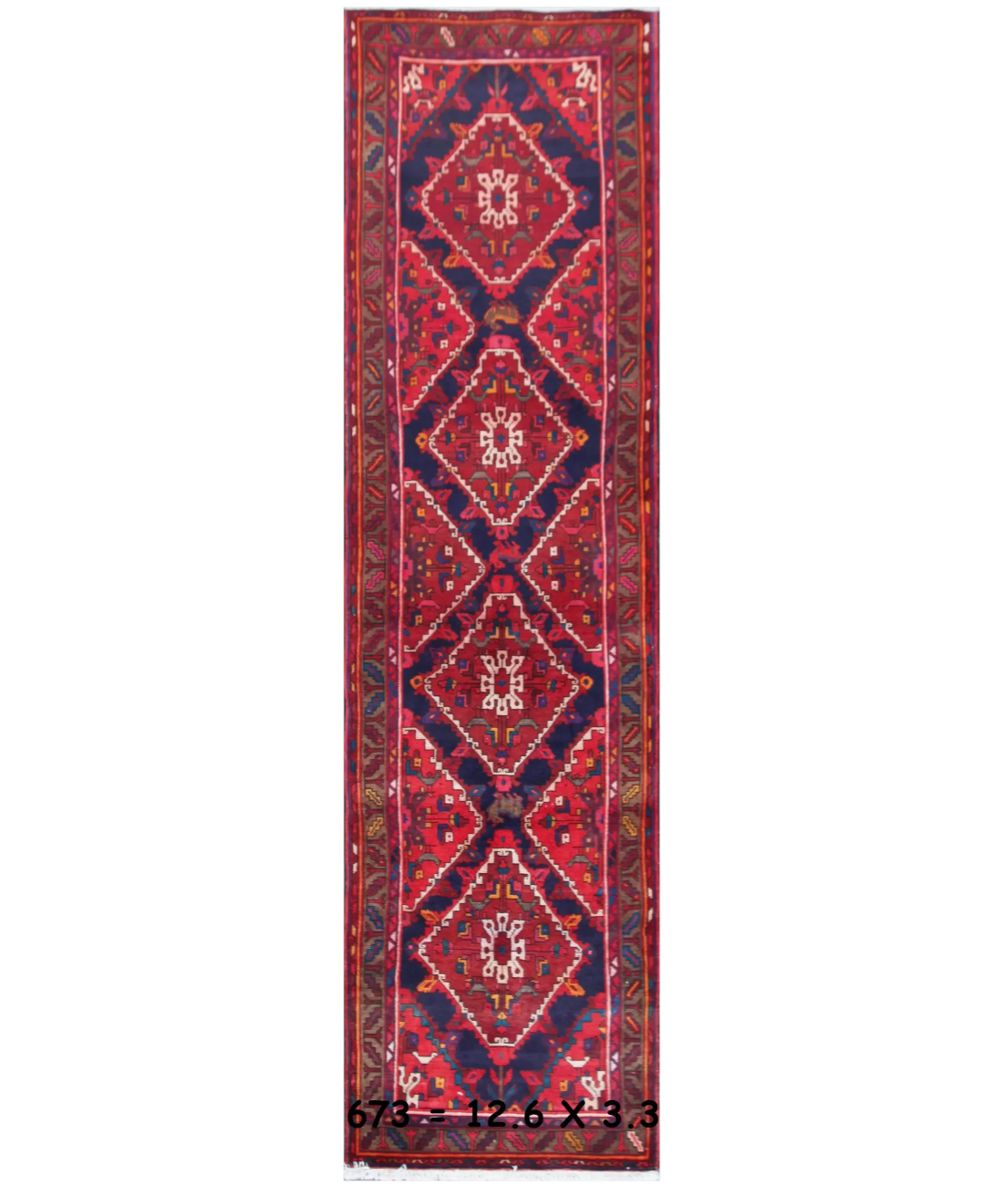 Hand Knotted Hamadan Wool Rug  - 3&#39; 5&quot; X 12&#39; 7&quot; 3&#39; 5&quot; X 12&#39; 7&quot; (104 X 384) / Red / Tan