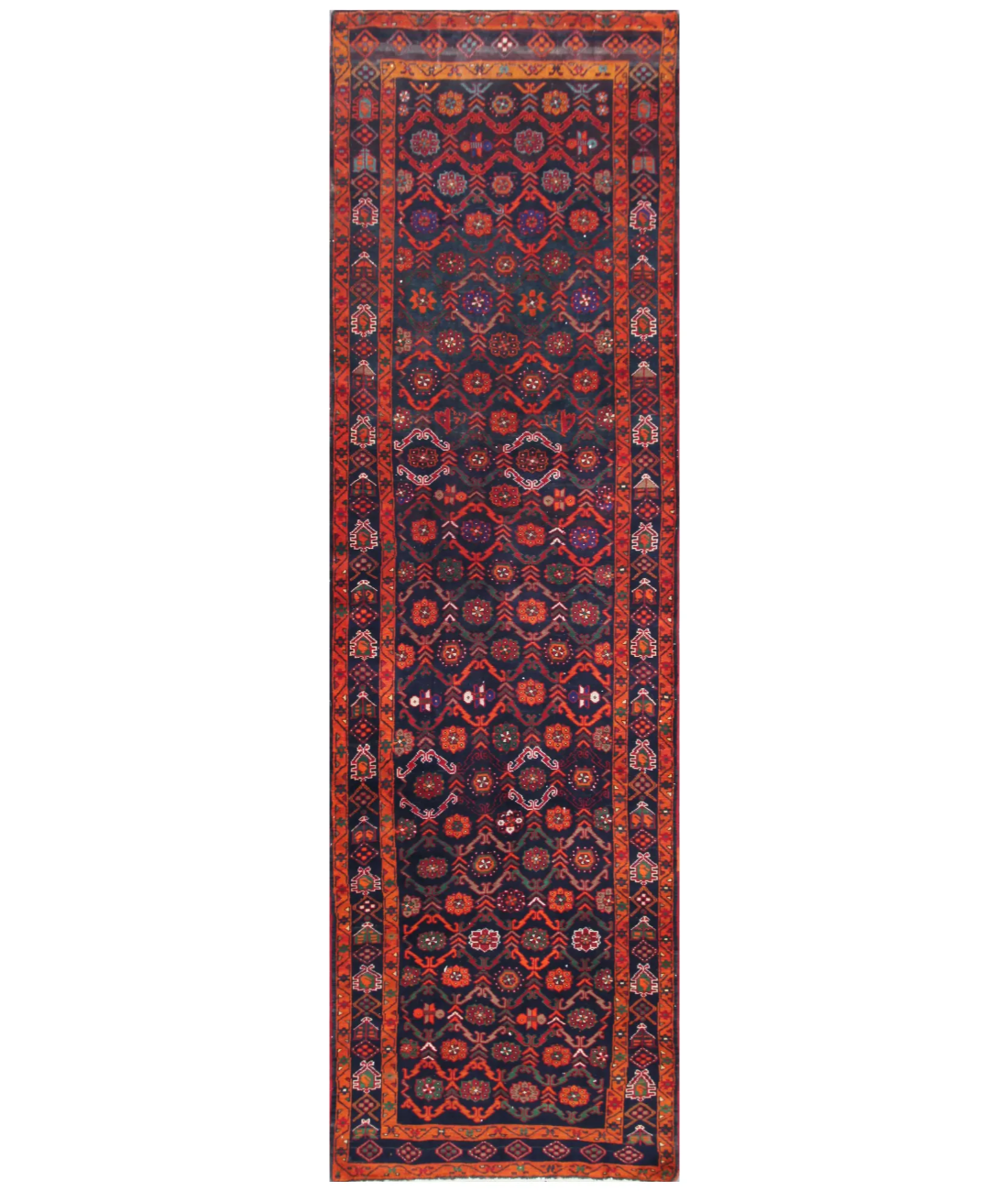 Hand Knotted Hamadan Wool Rug  - 4&#39; 1&quot; X 13&#39; 6&quot; 4&#39; 1&quot; X 13&#39; 6&quot; (124 X 411) / Black / Rust