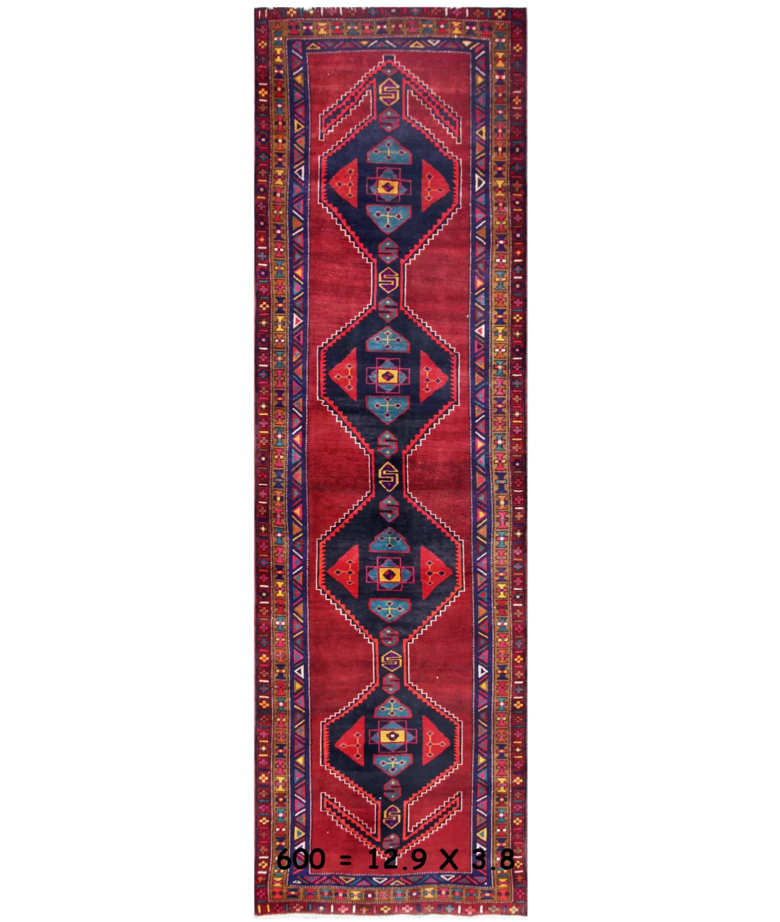 Hand Knotted Hamadan Wool Rug  - 3&#39; 9&quot; X 12&#39; 9&quot; 3&#39; 9&quot; X 12&#39; 9&quot; (114 X 389) / Red / Blue