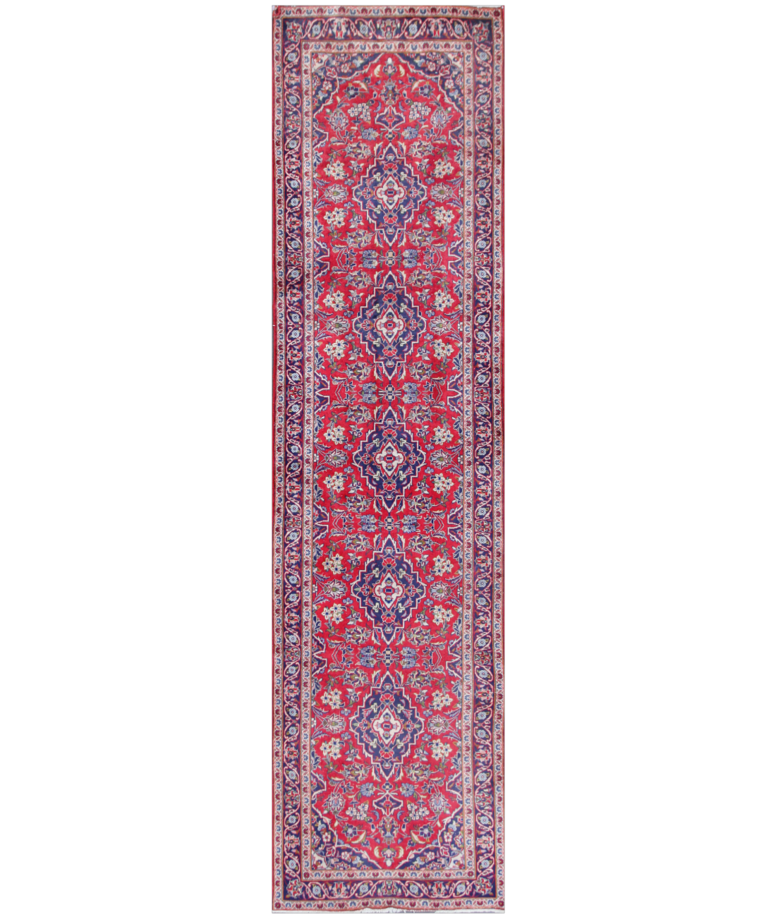 Hand Knotted Hamadan Wool Rug  - 3' 8" X 9' 11" 3' 8" X 9' 11" (112 X 302) / Red / Blue