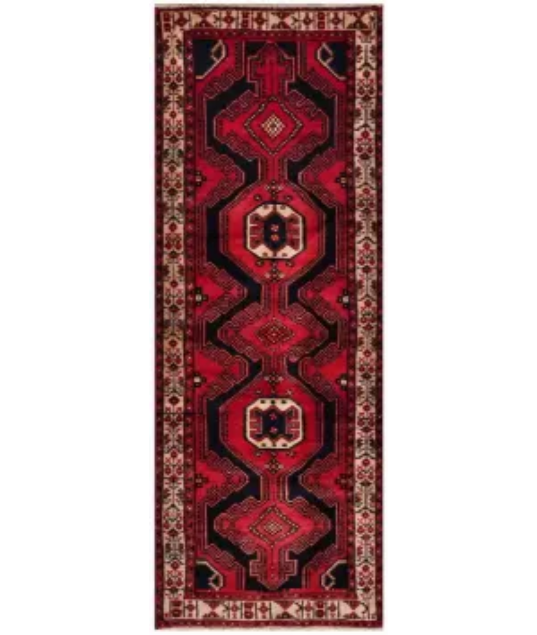 Hand Knotted Hamadan Wool Rug  - 3' 3" X 9' 1" 3' 3" X 9' 1" (99 X 277) / Black / Ivory