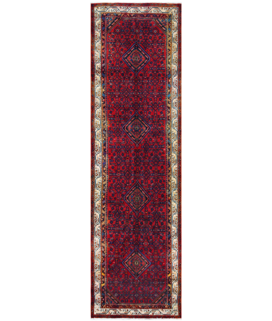 Hand Knotted Hamadan Wool Rug  - 3' 9" X 13' 2" 3' 9" X 13' 2" (114 X 401) / Red / Ivory