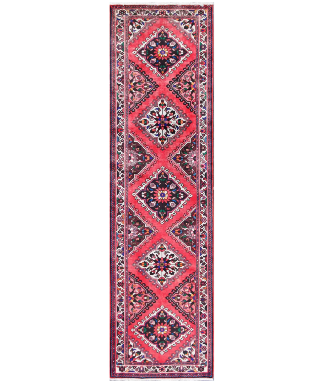 Hand Knotted Hamadan Wool Rug  - 2&#39; 8&quot; X 10&#39; 0&quot; 2&#39; 8&quot; X 10&#39; 0&quot; (81 X 305) / Red / Ivory