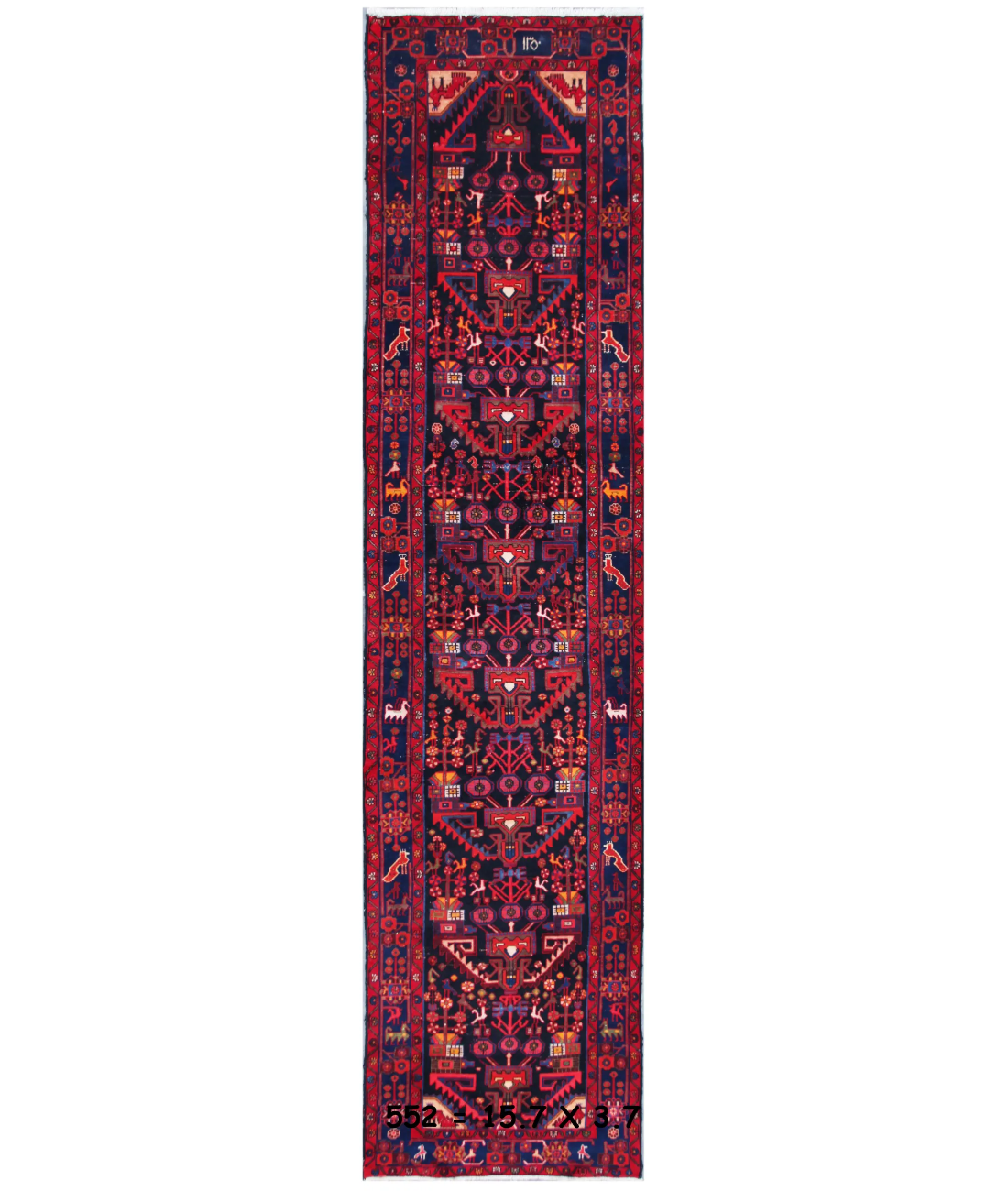 Hand Knotted Hamadan Wool Rug  - 3&#39; 7&quot; X 15&#39; 6&quot; 3&#39; 7&quot; X 15&#39; 6&quot; (109 X 472) / Black / Blue