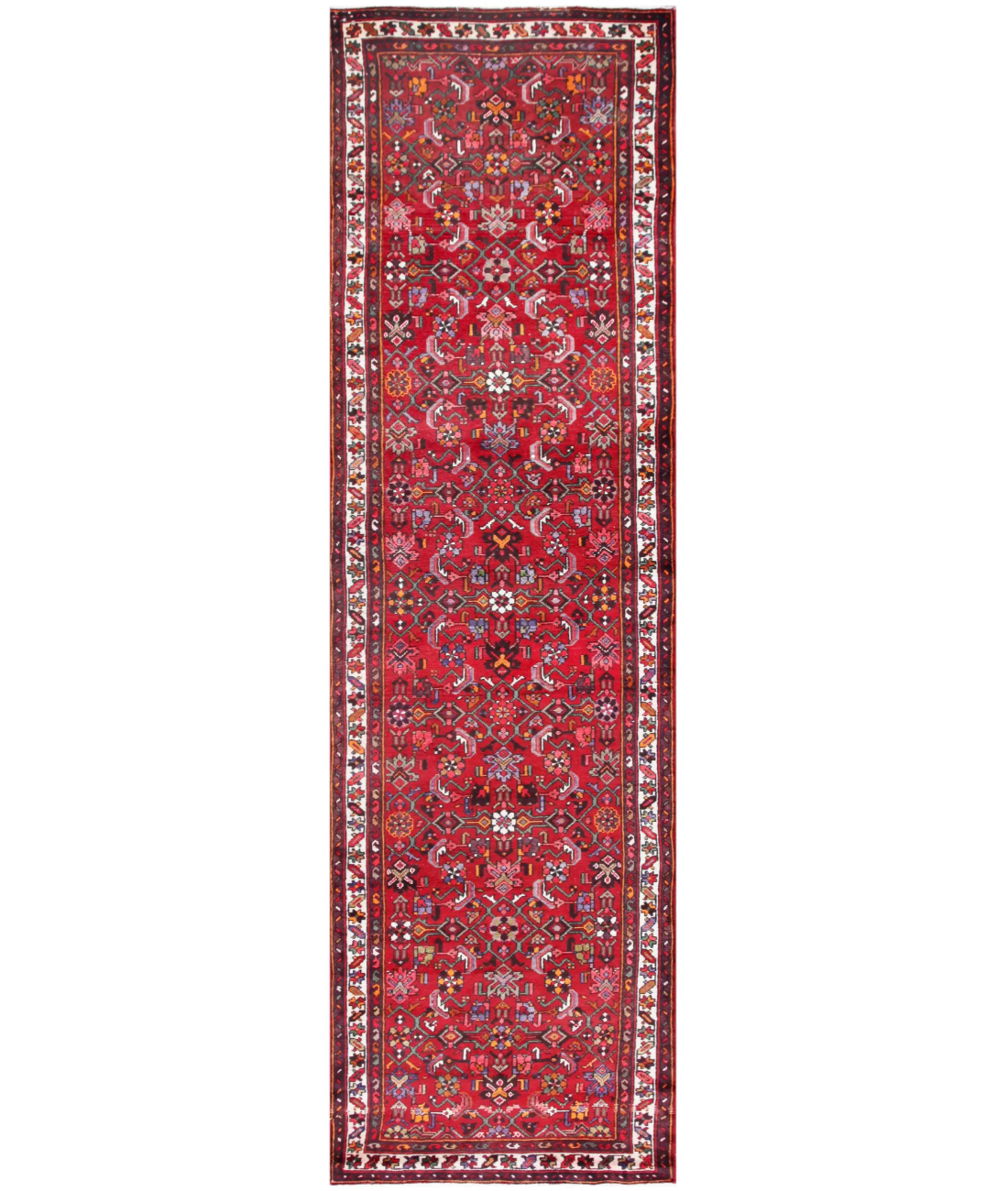 Hand Knotted Hamadan Wool Rug  - 3&#39; 8&quot; X 13&#39; 9&quot; 3&#39; 8&quot; X 13&#39; 9&quot; (112 X 419) / Red / Ivory