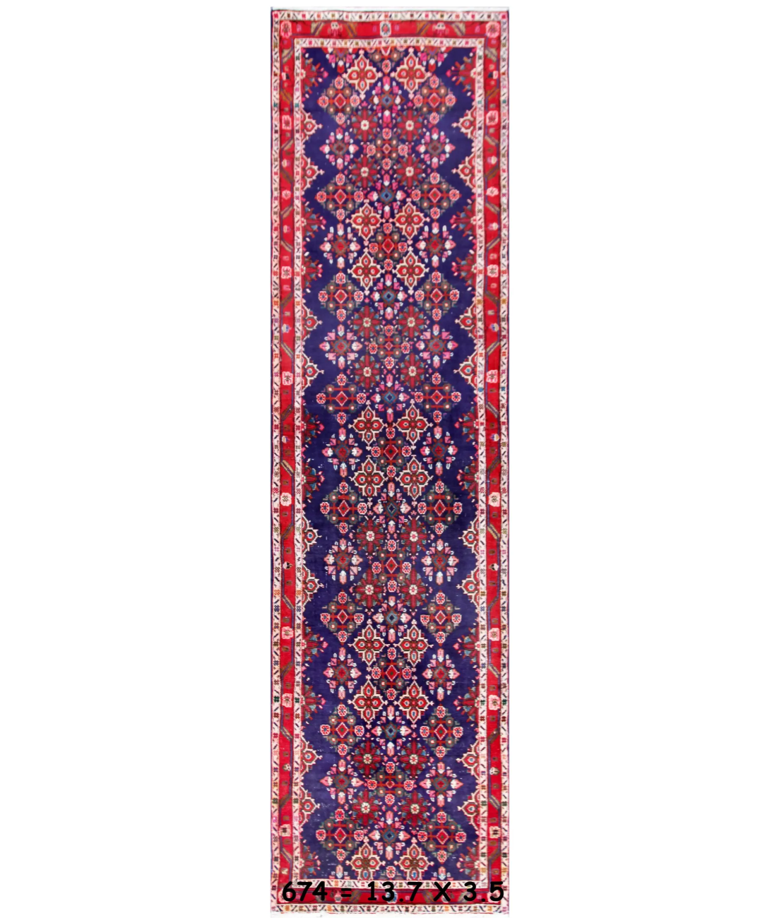 Hand Knotted Hamadan Wool Rug  - 3&#39; 5&quot; X 13&#39; 8&quot; 3&#39; 5&quot; X 13&#39; 8&quot; (104 X 417) / Blue / Red