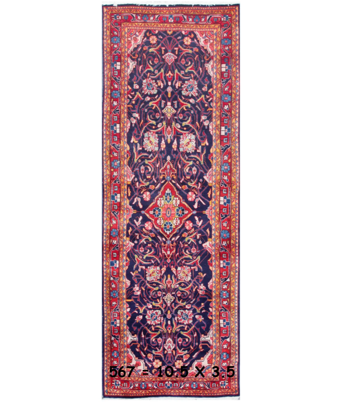 Hand Knotted Hamadan Wool Rug  - 3&#39; 6&quot; X 10&#39; 3&quot; 3&#39; 6&quot; X 10&#39; 3&quot; (107 X 312) / Blue / Red