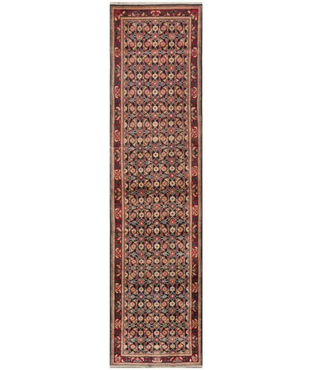 Hand Knotted Hamadan Wool Rug  - 3&#39; 2&quot; X 13&#39; 7&quot; 3&#39; 2&quot; X 13&#39; 7&quot; (97 X 414) / Blue / Red