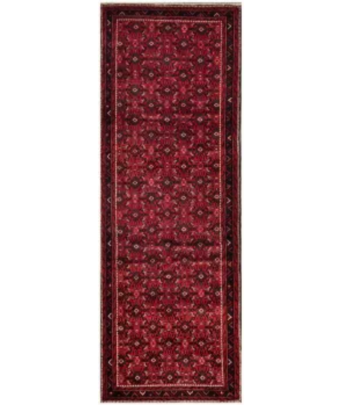 Hand Knotted Hamadan Wool Rug  - 3' 9" X 10' 2" 3' 9" X 10' 2" (114 X 310) / Red / Black