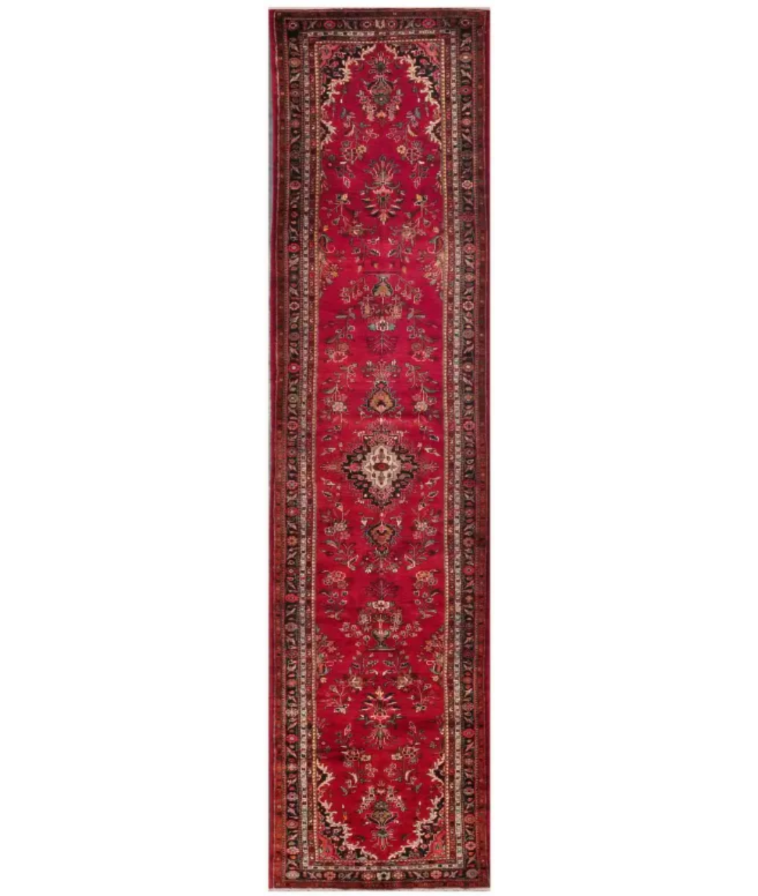 Hand Knotted Hamadan Wool Rug  - 3&#39; 6&quot; X 16&#39; 8&quot; 3&#39; 6&quot; X 16&#39; 8&quot; (107 X 508) / Red / Black