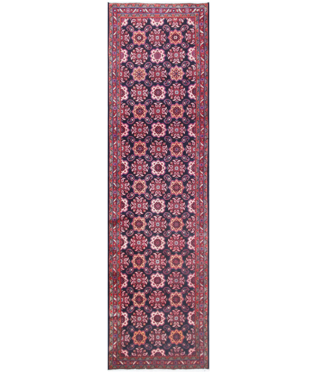 Hand Knotted Hamadan Wool Rug  - 3&#39; 7&quot; X 13&#39; 7&quot; 3&#39; 7&quot; X 13&#39; 7&quot; (109 X 414) / Blue / Beige