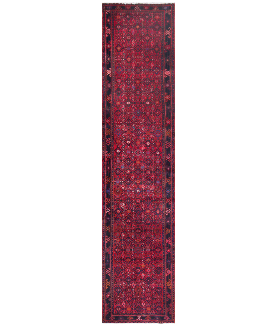 Hand Knotted Hamadan Wool Rug  - 3&#39; 5&quot; X 15&#39; 5&quot; 3&#39; 5&quot; X 15&#39; 5&quot; (104 X 470) / Red / Blue