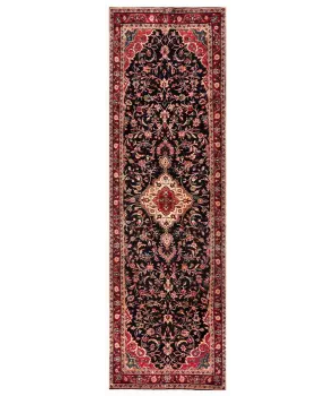 Hand Knotted Hamadan Wool Rug  - 4&#39; 2&quot; X 12&#39; 10&quot; 4&#39; 2&quot; X 12&#39; 10&quot; (127 X 391) / Blue / Red