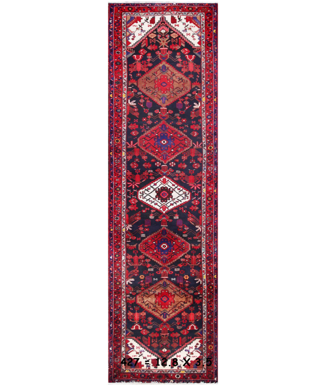 Hand Knotted Hamadan Wool Rug  - 3&#39; 6&quot; X 12&#39; 10&quot; 3&#39; 6&quot; X 12&#39; 10&quot; (107 X 391) / Black / Red