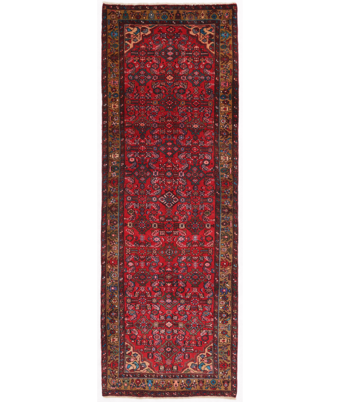 Hand Knotted Hamadan Wool Rug  - 3&#39; 5&quot; X 10&#39; 0&quot; 3&#39; 5&quot; X 10&#39; 0&quot; (104 X 305) / Red / Brown