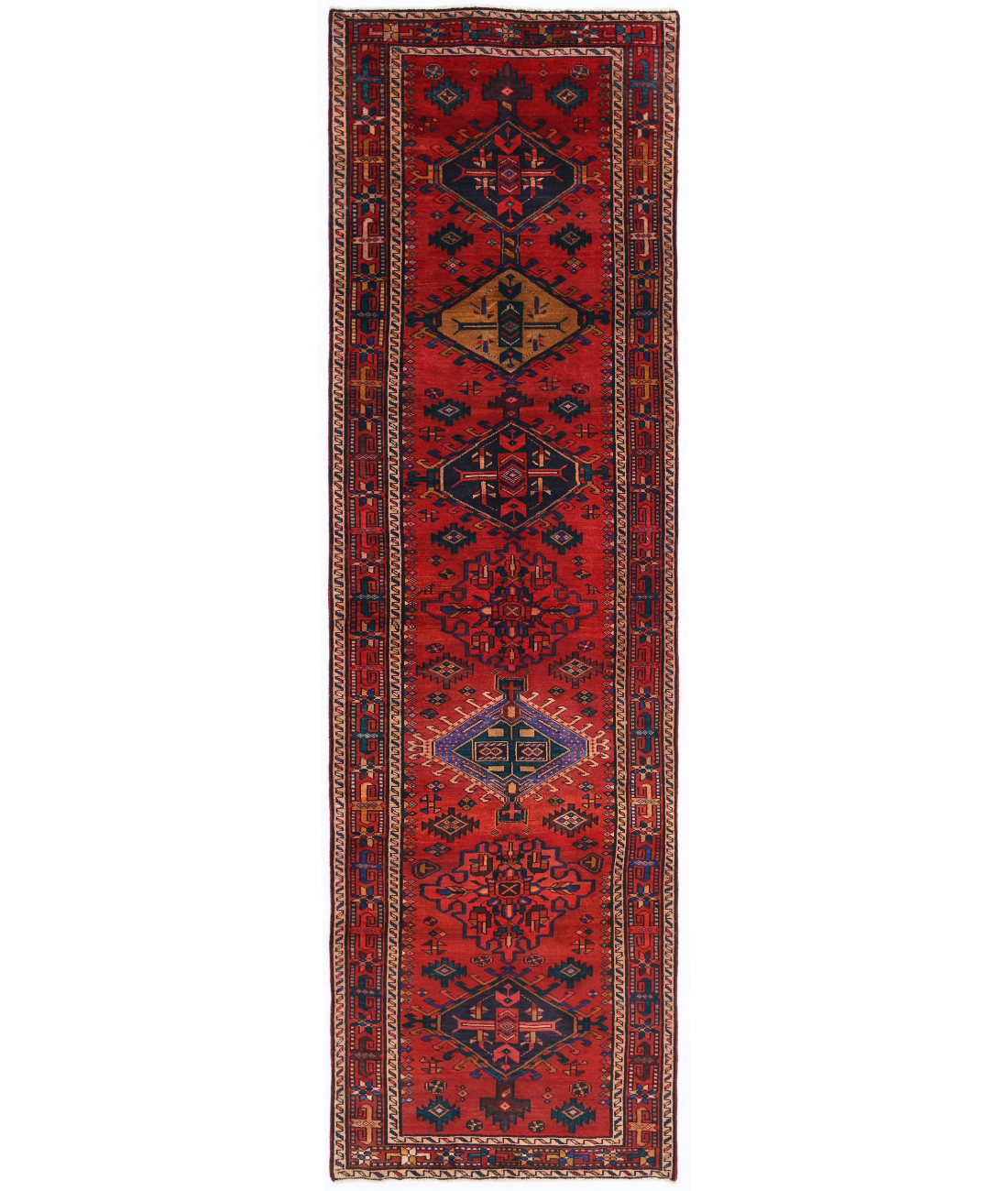 Hand Knotted Hamadan Wool Rug  - 3' 7" X 11' 9" 3' 7" X 11' 9" (109 X 358) / Red / Pink