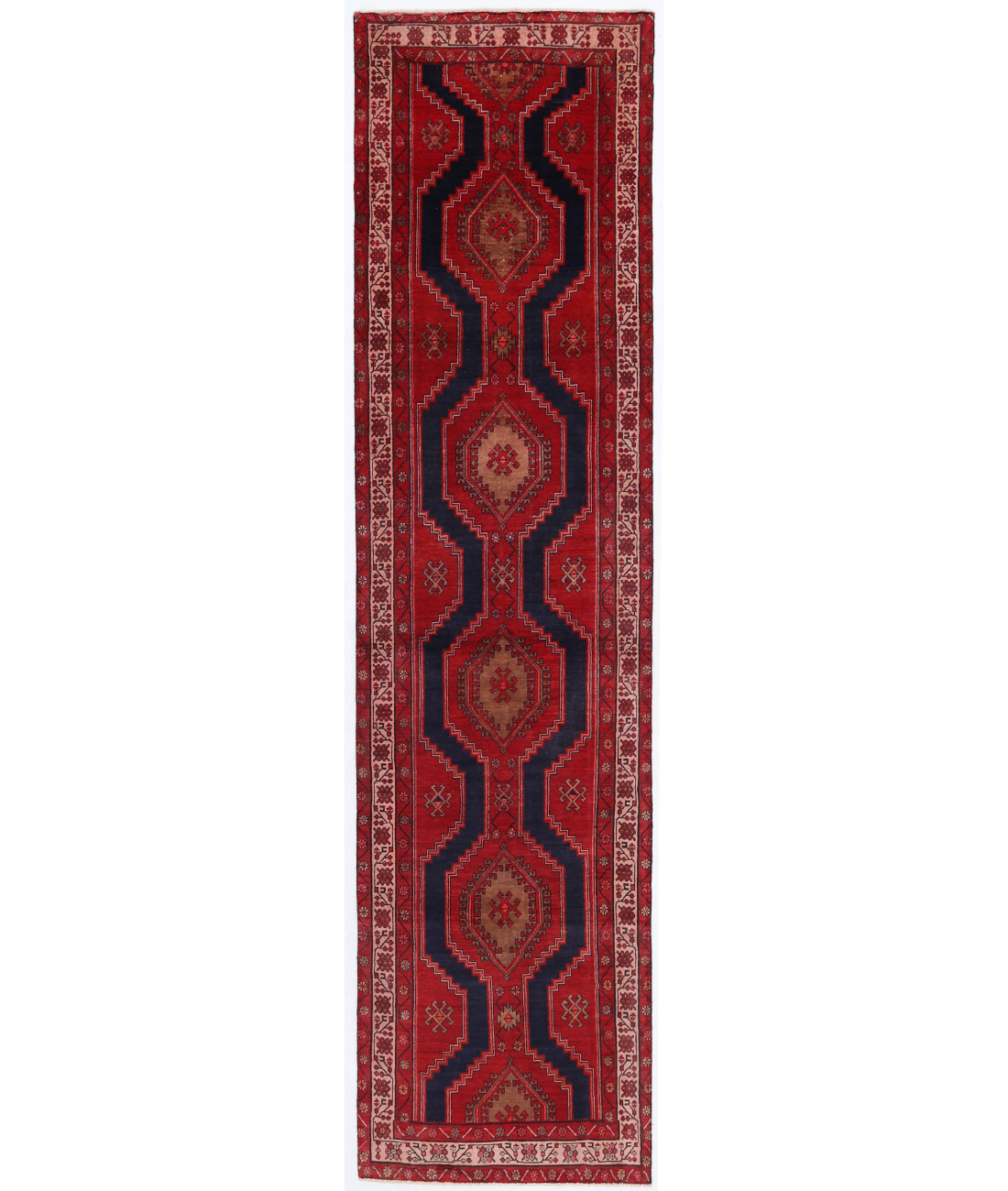 Hand Knotted Hamadan Wool Rug  - 3' 2" X 12' 8" 3' 2" X 12' 8" (97 X 386) / Red / Peach