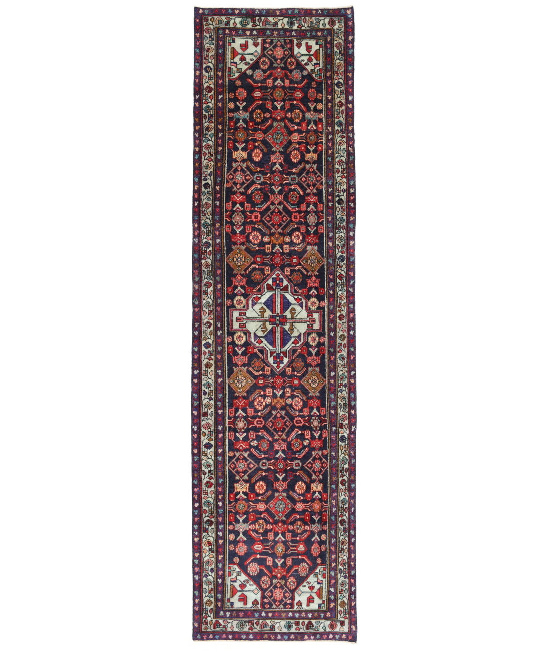 Hand Knotted Hamadan Wool Rug  - 3' 6" X 13' 7" 3' 6" X 13' 7" (107 X 414) / Black / Blue