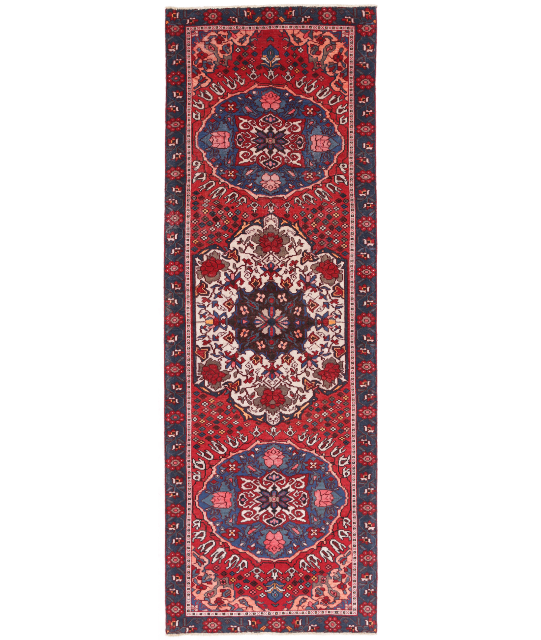 Hand Knotted Hamadan Wool Rug  - 3' 4" X 9' 9" 3' 4" X 9' 9" (102 X 297) / Red / Grey