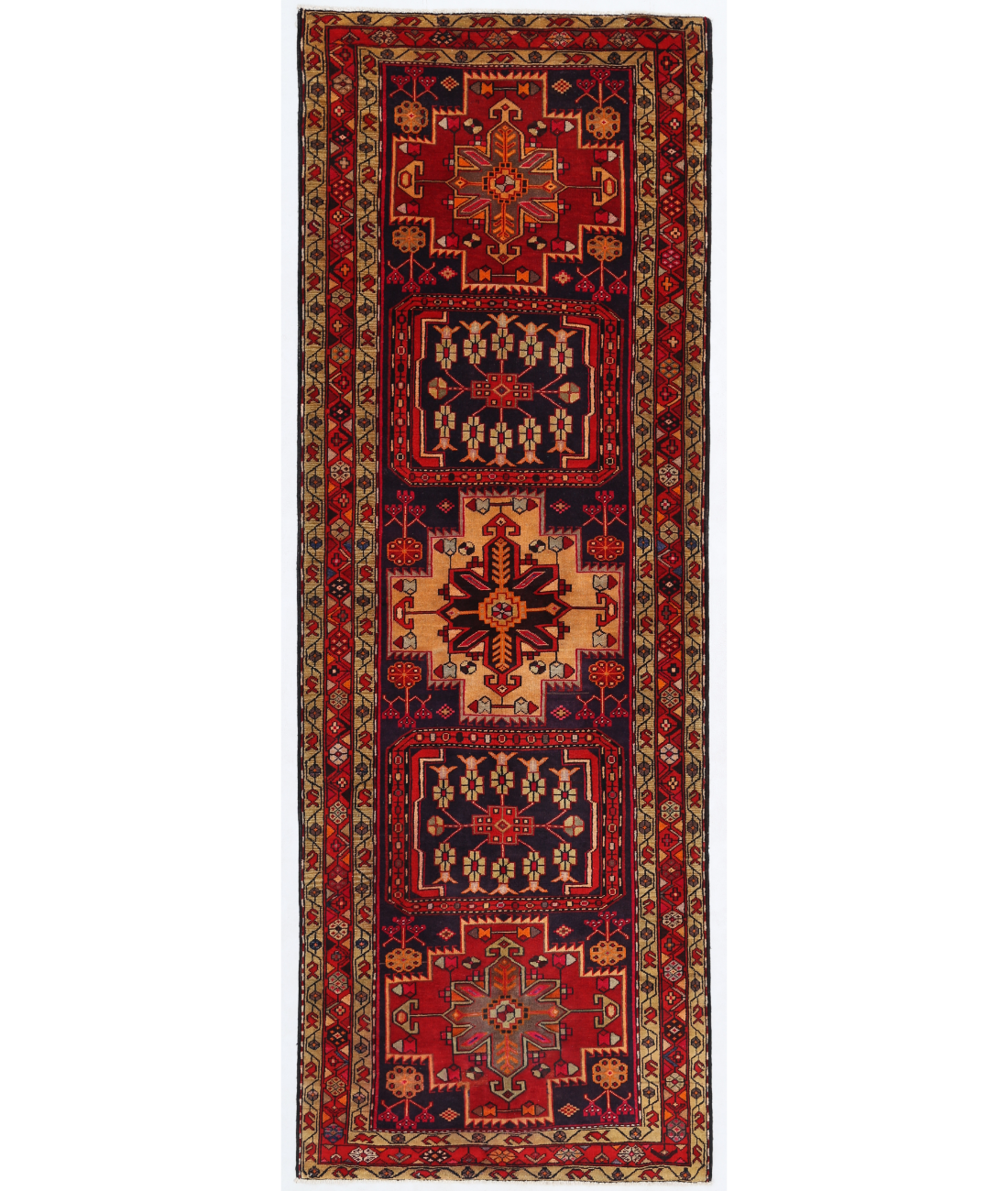 Hand Knotted Hamadan Wool Rug  - 3&#39; 9&quot; X 10&#39; 8&quot; 3&#39; 9&quot; X 10&#39; 8&quot; (114 X 325) / Red / Black