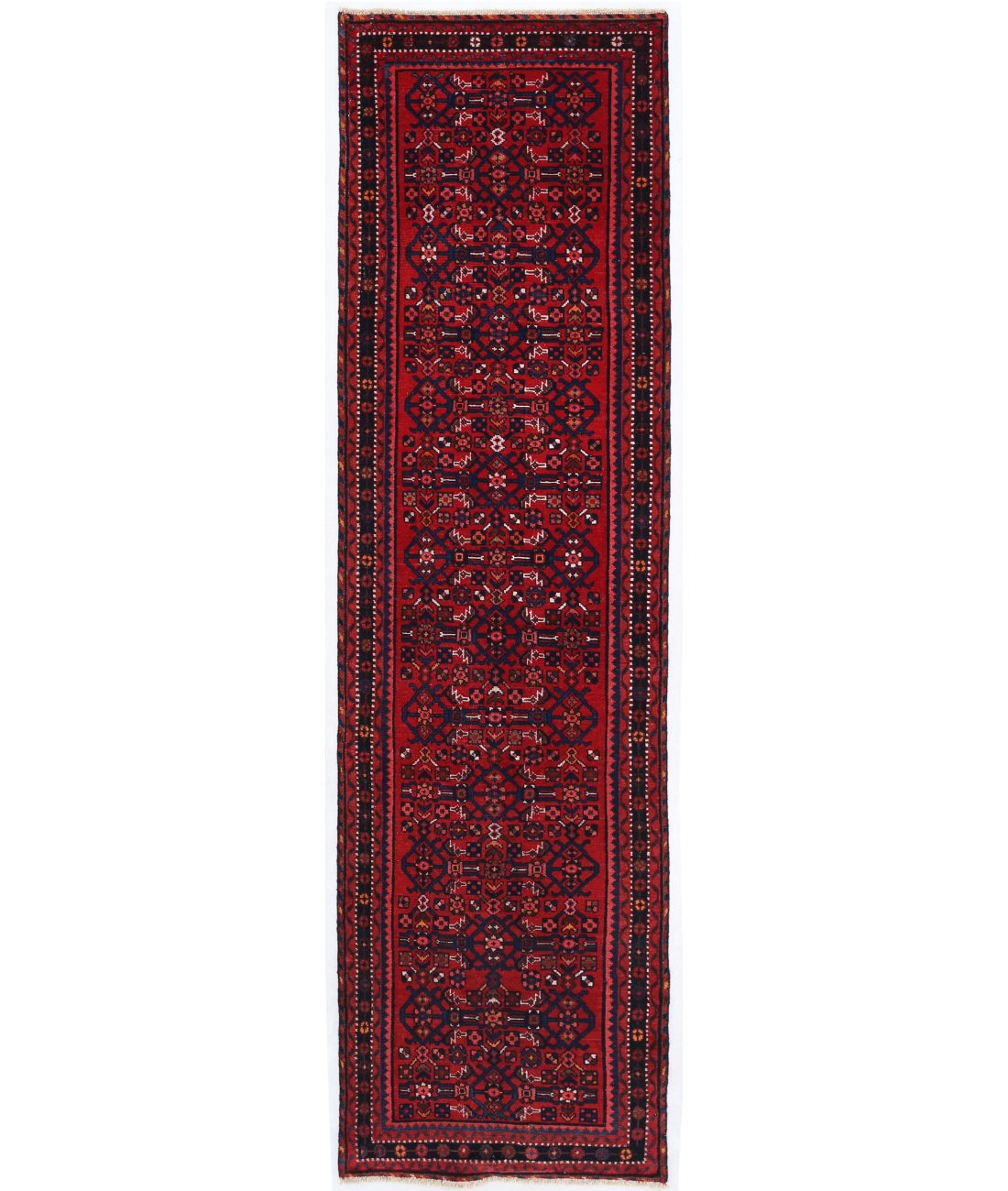 Hand Knotted Hamadan Wool Rug  - 2&#39; 10&quot; X 10&#39; 3&quot; 2&#39; 10&quot; X 10&#39; 3&quot; (86 X 312) / Red / Black