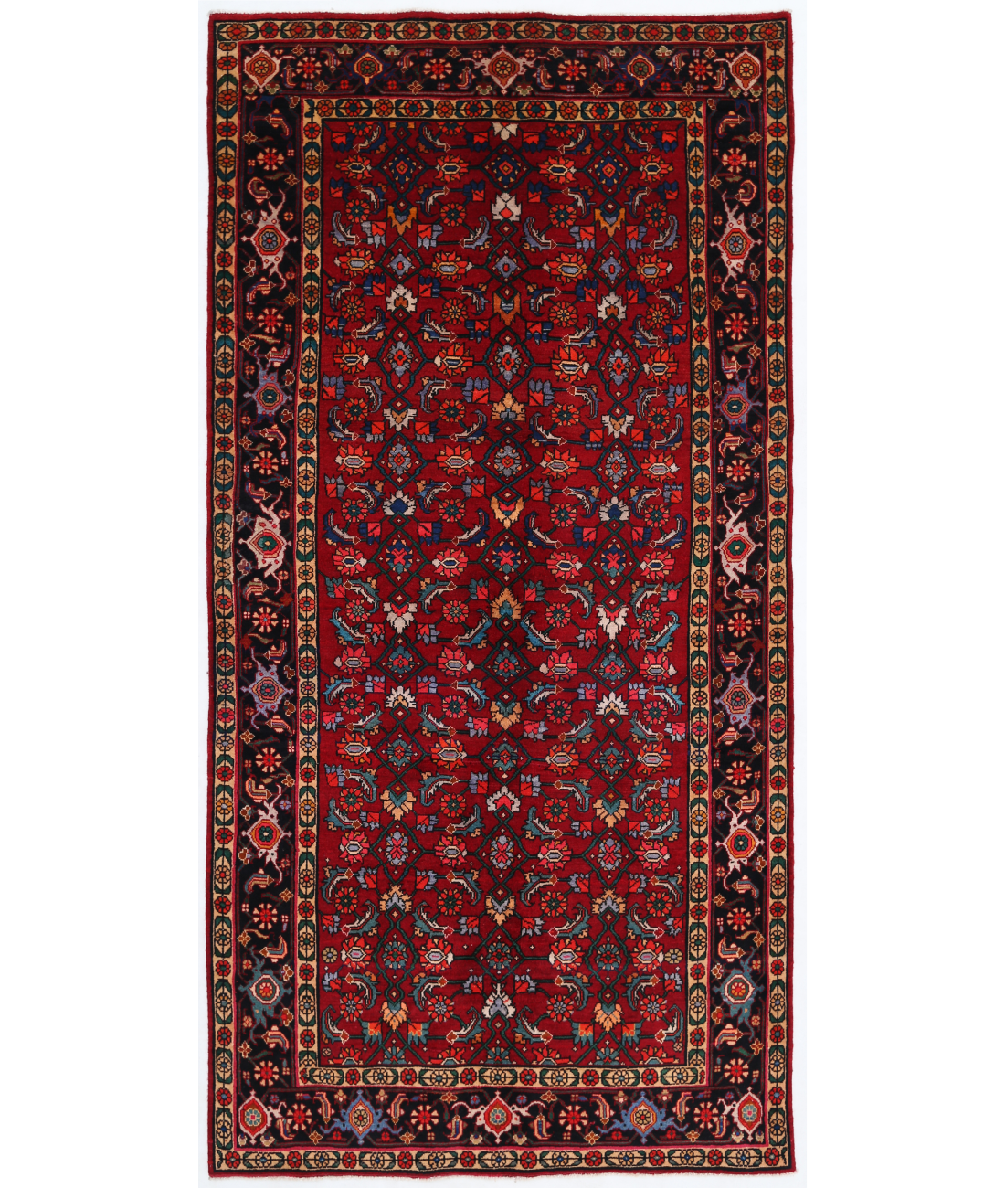 Hand Knotted Hamadan Wool Rug  - 4' 11" X 10' 2" 4' 11" X 10' 2" (150 X 310) / Red / Black