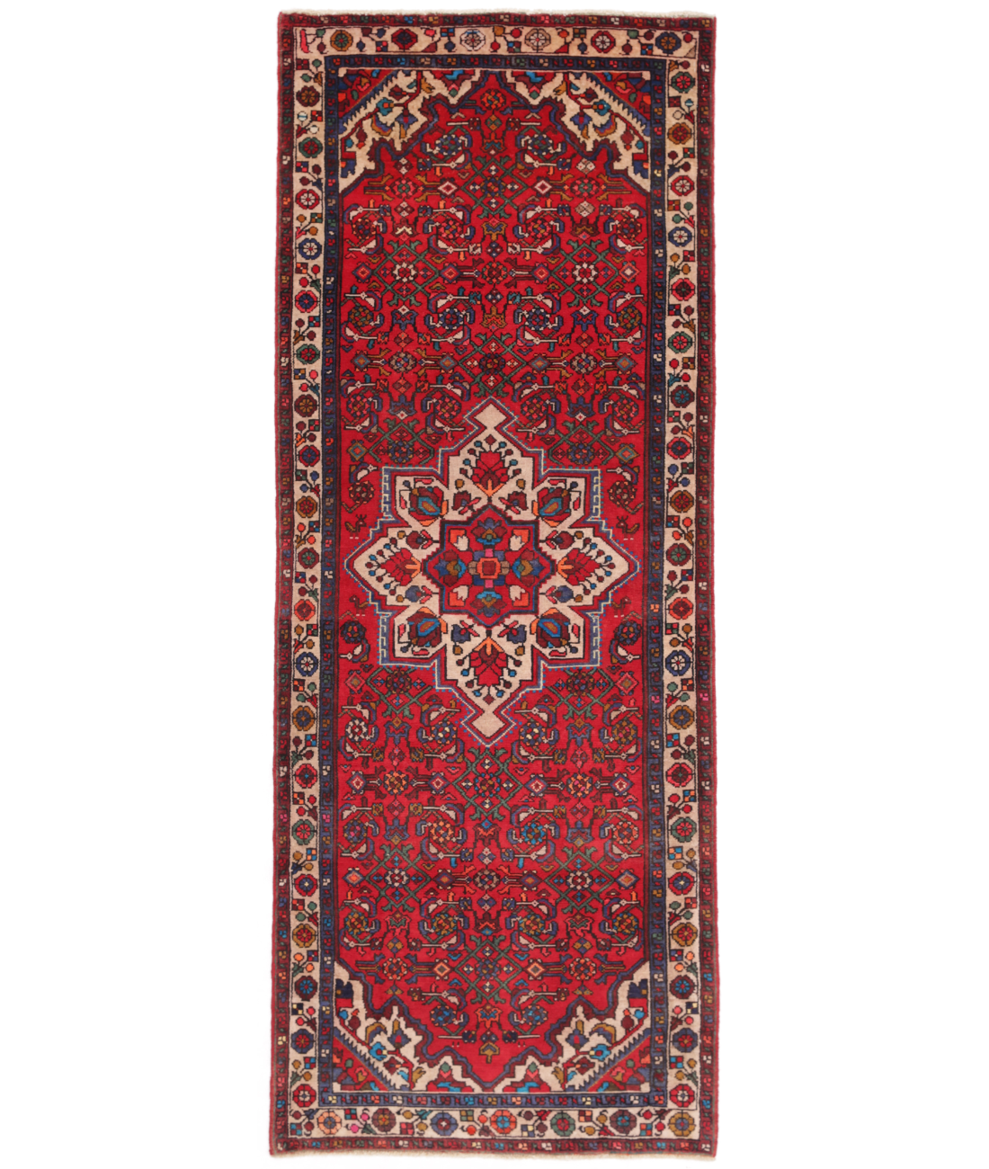 Hand Knotted Hamadan Wool Rug  - 3&#39; 7&quot; X 10&#39; 1&quot; 3&#39; 7&quot; X 10&#39; 1&quot; (109 X 307) / Red / Ivory