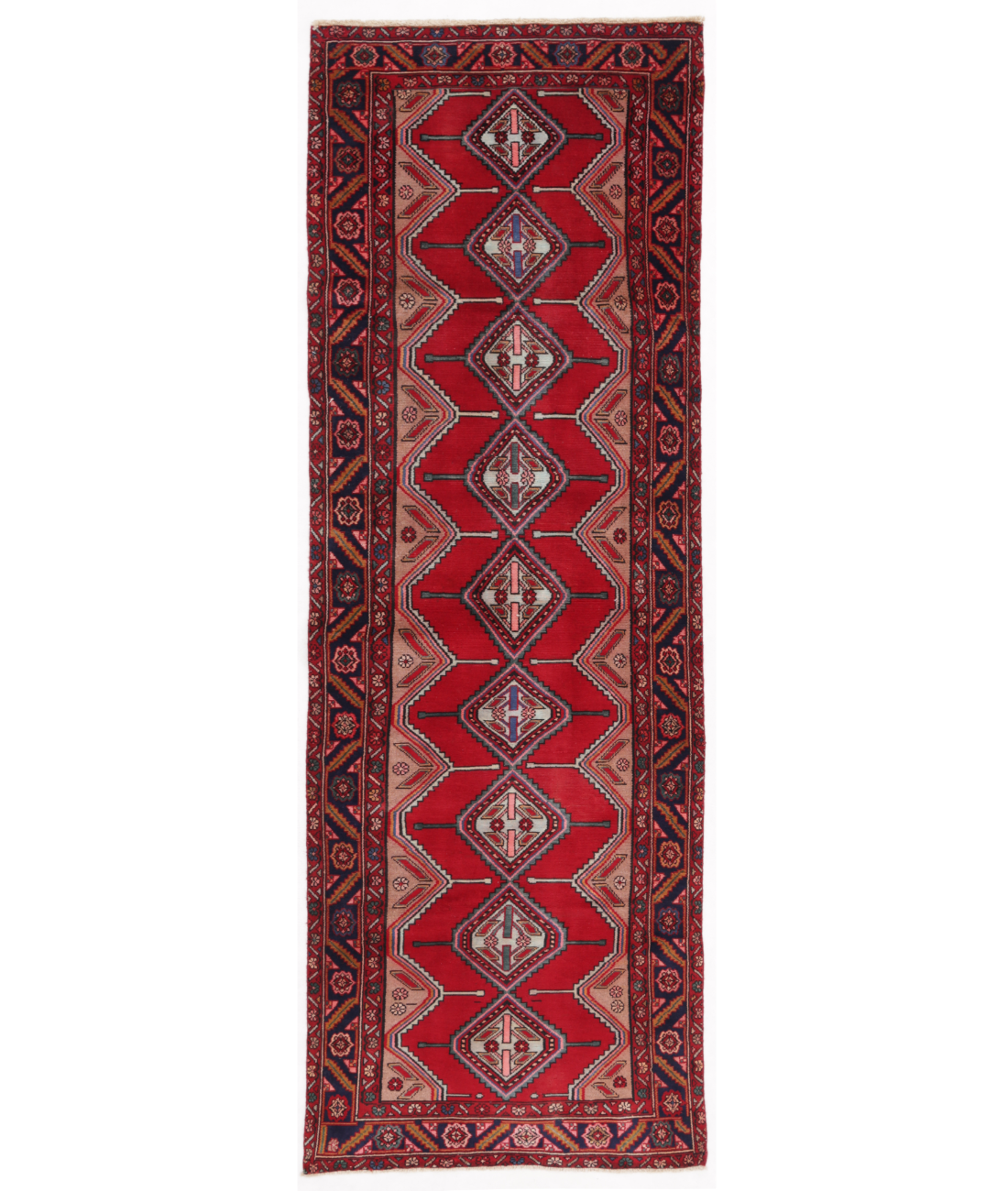 Hand Knotted Hamadan Wool Rug  - 3&#39; 1&quot; X 9&#39; 7&quot; 3&#39; 1&quot; X 9&#39; 7&quot; (94 X 292) / Red / Blue